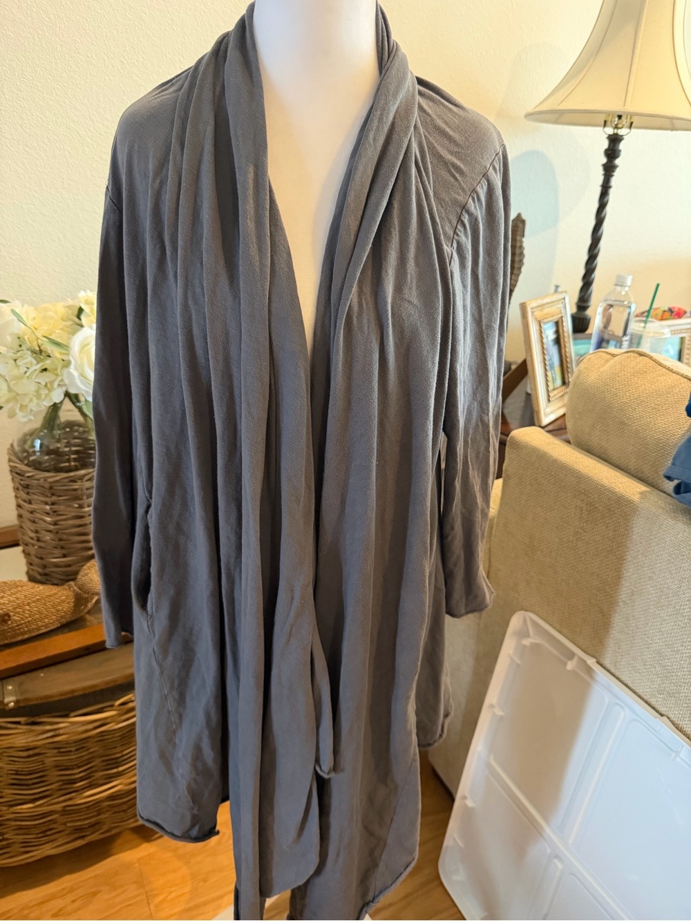 Women's Lightweight Gray Draped Open-Front Vest